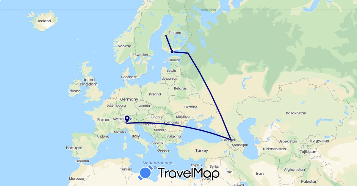 TravelMap itinerary: driving in Finland, Georgia, Italy, Russia (Asia, Europe)